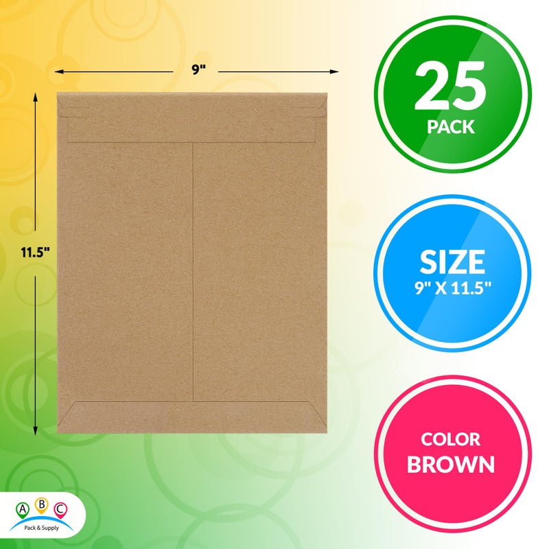 ABC PACK & SUPPLY Brown Rigid Mailers, 9 x 11.5 Inches. Pack of 25 Photo Mailer Envelopes. Flat Cardboard Mailers Self-Seal. Sturdy Cardboard Photo Envelope. Recyclable Hard Shipping Envelopes - Image 2